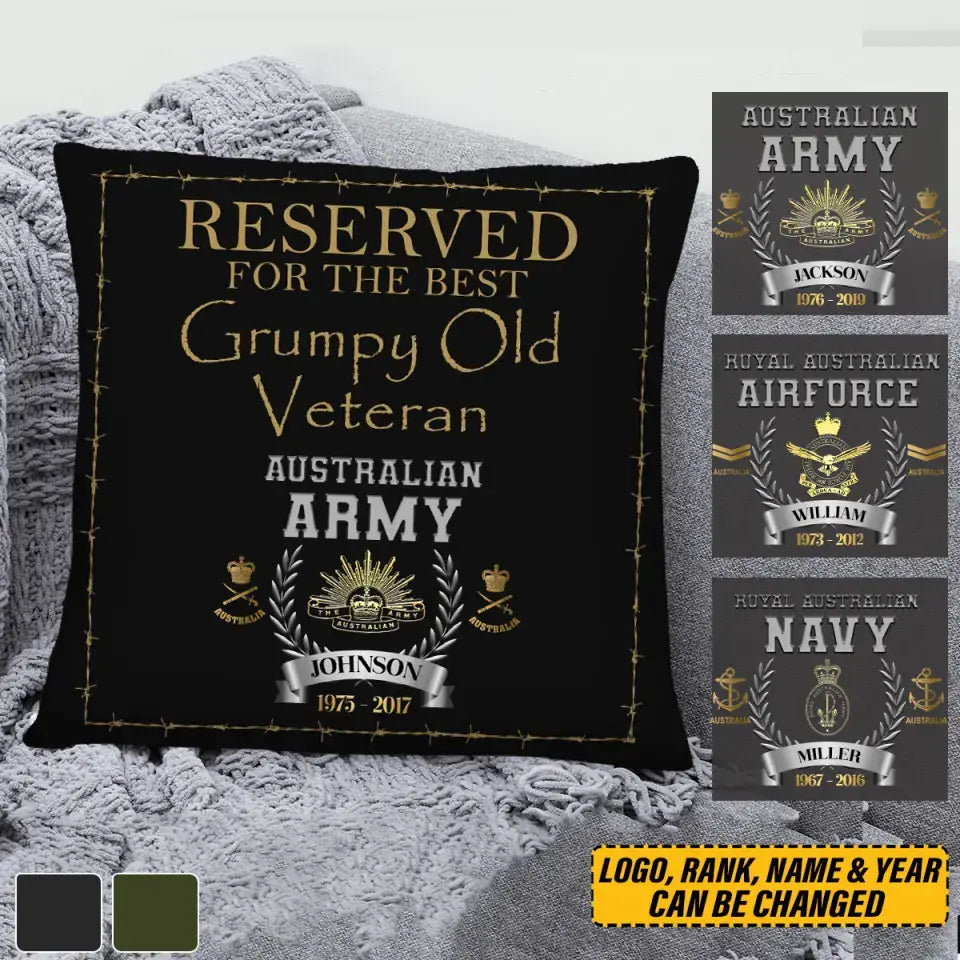 Personalized Reserved For The Best Grumpy Old Veteran Australian Army Rank Camo Pillow Printed AHVQ24493
