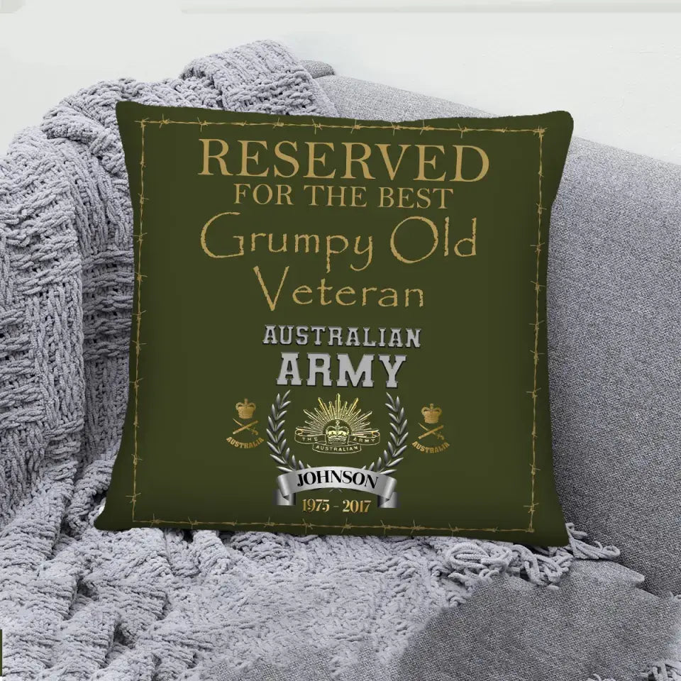 Personalized Reserved For The Best Grumpy Old Veteran Australian Army Rank Camo Pillow Printed AHVQ24493