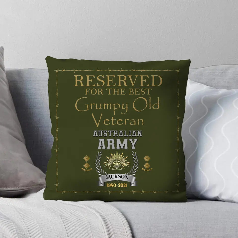 Personalized Reserved For The Best Grumpy Old Veteran Australian Army Rank Camo Pillow Printed AHVQ24493
