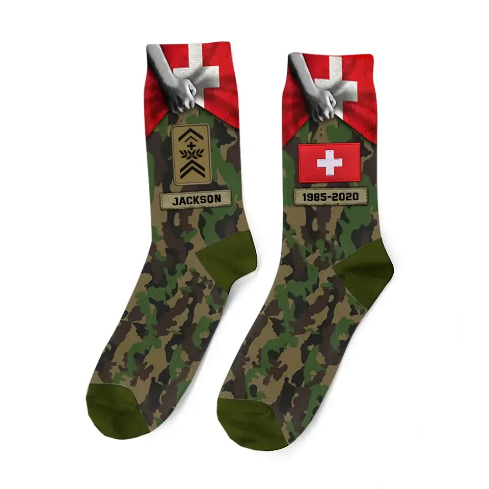 Personalized Swiss Veteran Rank Camo Custom Name & Time 3D Socks Printed KVH24503