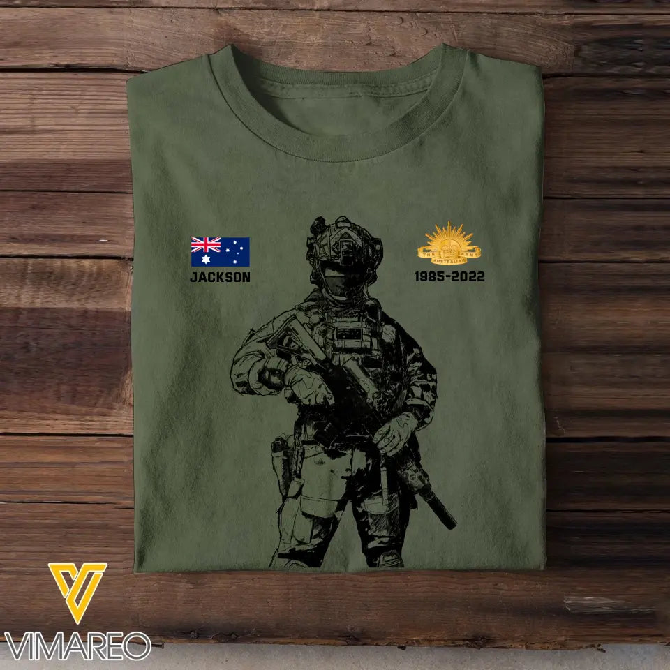 Personalized Australian Veteran Logo Custom Name & Time T-shirt Printed KVH24506