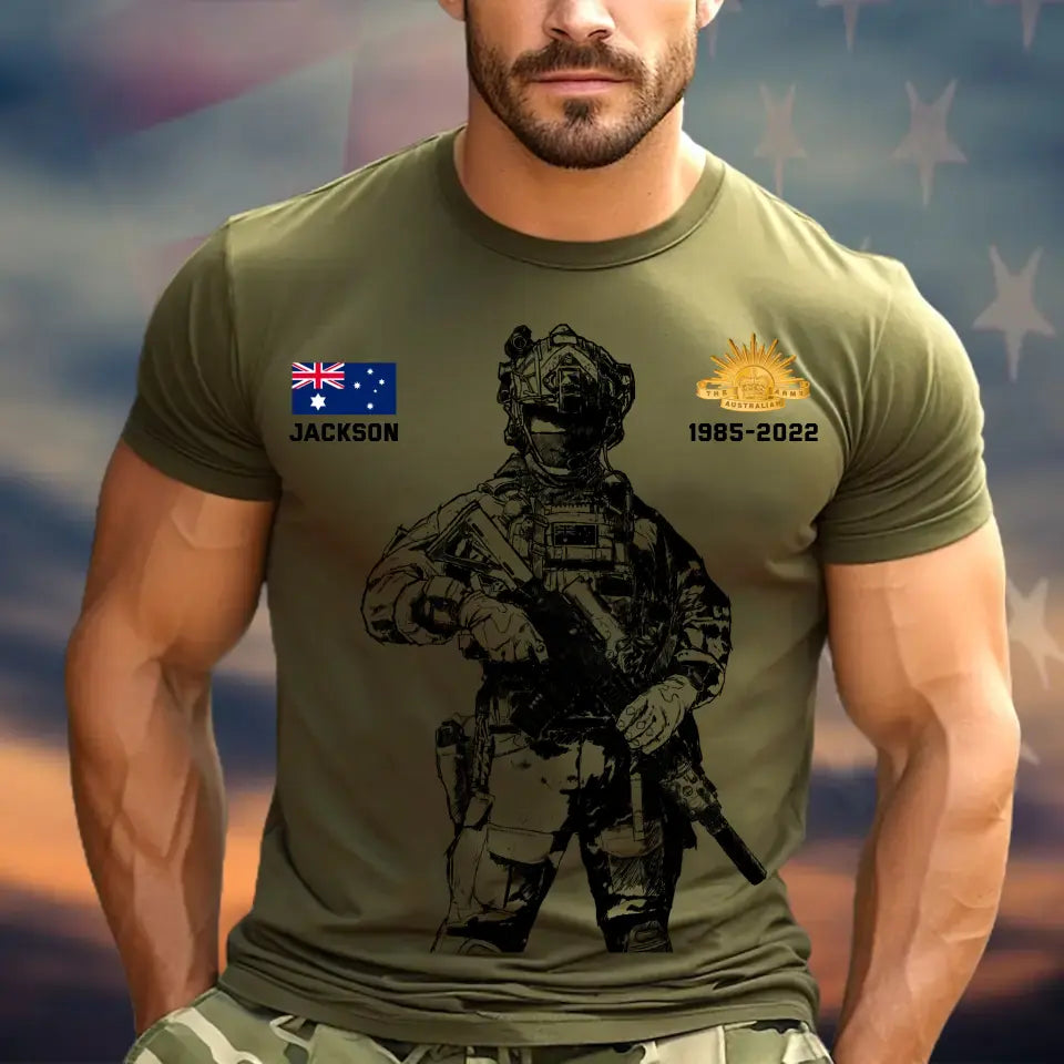 Personalized Australian Veteran Logo Custom Name & Time T-shirt Printed KVH24506