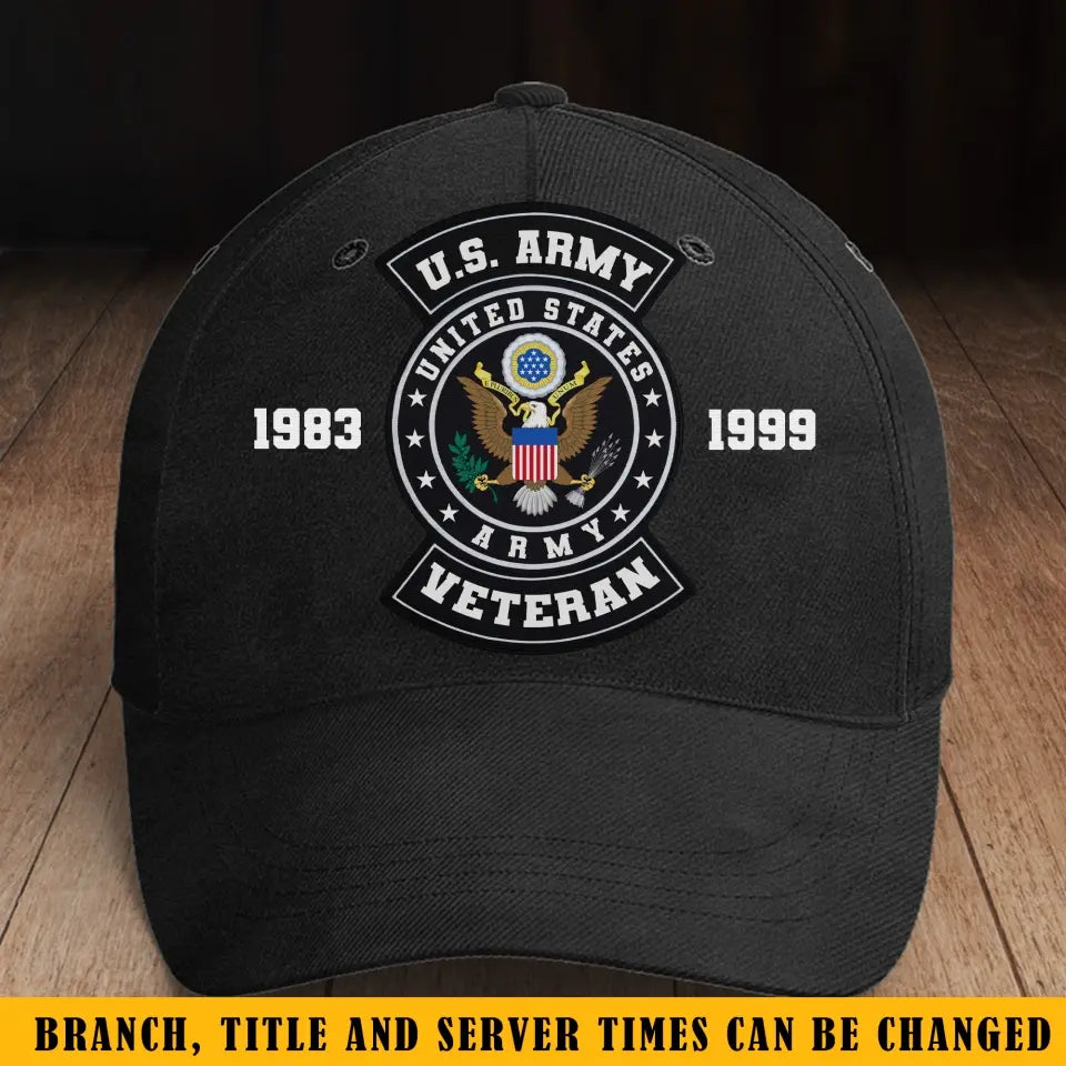 Personalized US Army Veteran Logo Custom Time Black Cap 2D Printed KVH24461