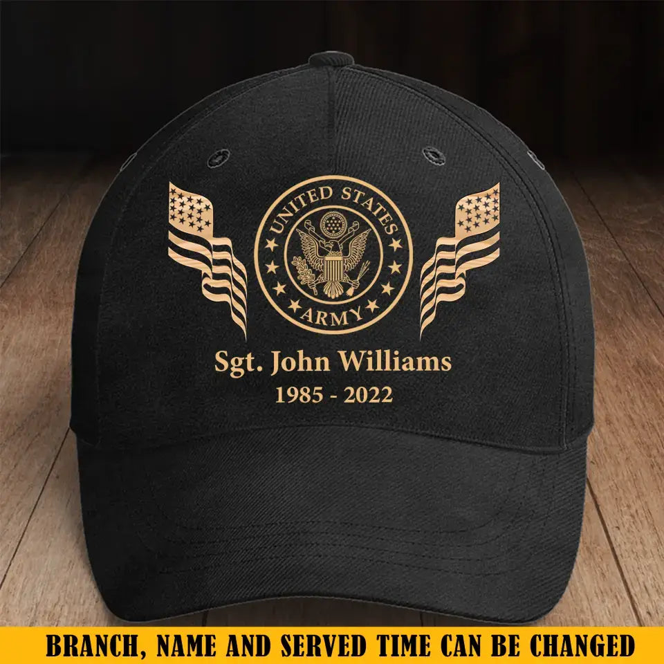 Personalized US Army Logo Custom Name & Time Black Cap Printed KVH24512