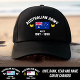 Personalized Australian Army Rank Camo Custom Name & Time Black Cap 2D Printed HN24530
