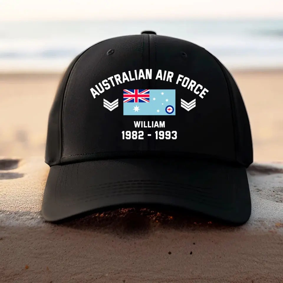 Personalized Australian Army Rank Camo Custom Name & Time Black Cap 2D Printed HN24530