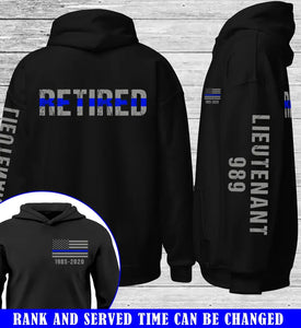 Personalized Retired US Police Custom Rank Name & Time Hoodie 2D Printed QTKH24537