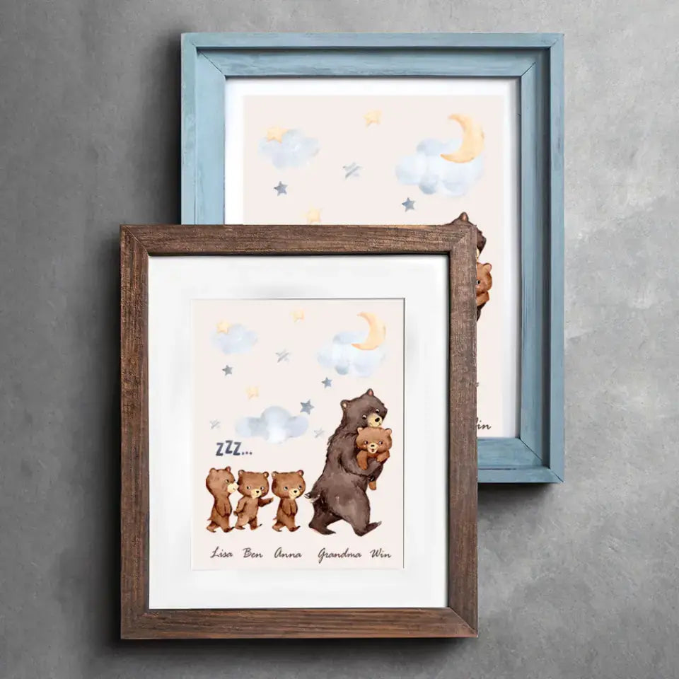 Personalized Grandma Bear & Kid Names Frame Poster Printed HN24544