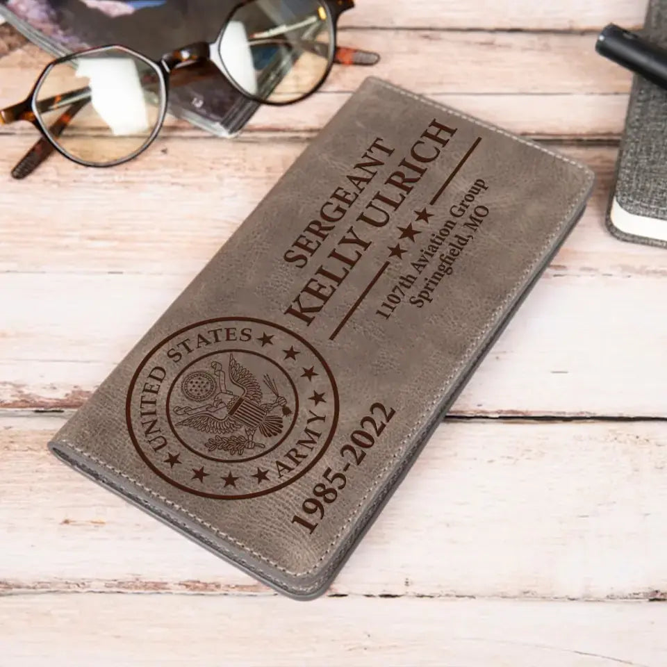 Personalized US Military Retired Veteran Leather Long Wallet QTKH24500