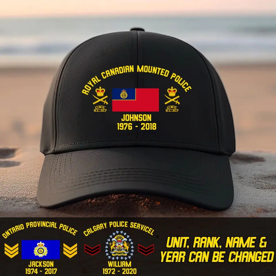 Personalized Royal Canadian Mounted Police Custom Rank & Name Black Cap 2D Printed VQ24539