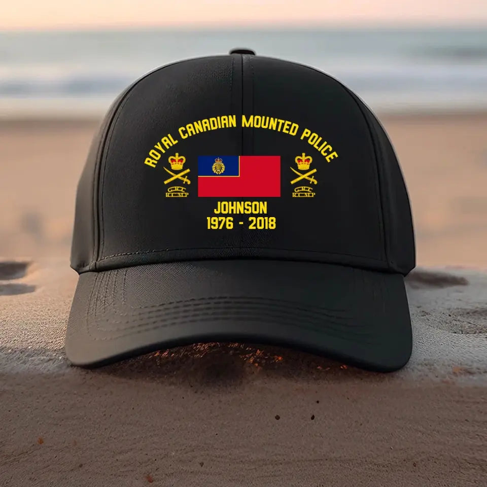 Personalized Royal Canadian Mounted Police Custom Rank & Name Black Cap 2D Printed VQ24539