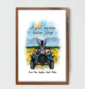 Personalized Jeep Girl A Girl Her Dogs & Her Jeep Dog Lovers Gift Frame Poster Printed LVA24541