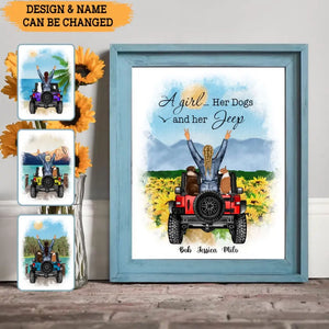 Personalized Jeep Girl A Girl Her Dogs & Her Jeep Dog Lovers Gift Frame Poster Printed LVA24541