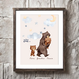 Personalized Grandma Bear & Kid Names Frame Poster Printed HN24544