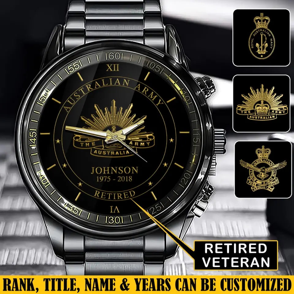 Personalized Australian Armed Forces Rank Camo Custom Name & Served Time Watch Printed AHVQ24563