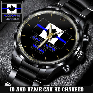 Personalized Canada Thin Blue Line Name & Badge Number Watch Printed QTKH24562