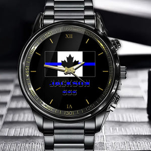 Personalized Canada Thin Blue Line Name & Badge Number Watch Printed QTKH24562