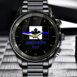 Personalized Canada Thin Blue Line Name & Badge Number Watch Printed QTKH24562