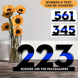 Personalized Blessed Are The Peacemakers Police ID Thin Blue Line Wooden Sign QTHN24548