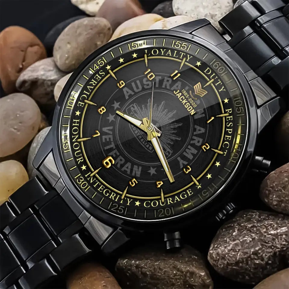 Personalized Loyalty Duty Respect Service Honor Integrity Courage Australian Veteran Rank Camo Custom Name Watch Printed AHKH24581