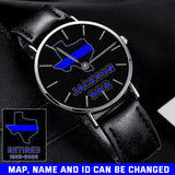 Personalized US Map States Blueline Police Custom Name & ID Woman WatchLeather Band Printed QTKH24584