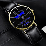 Personalized US Map States Blueline Police Custom Name & ID Woman WatchLeather Band Printed QTKH24584