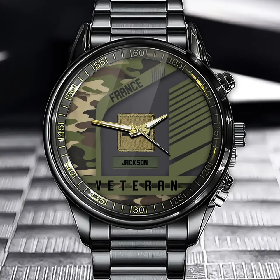 Personalized French Veteran Rank Camo Custom Name Watch Printed VQ24575