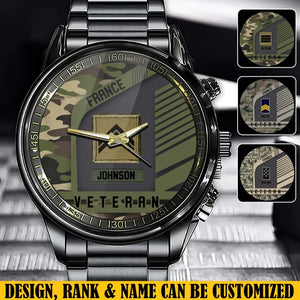 Personalized French Veteran Rank Camo Custom Name Watch Printed VQ24575