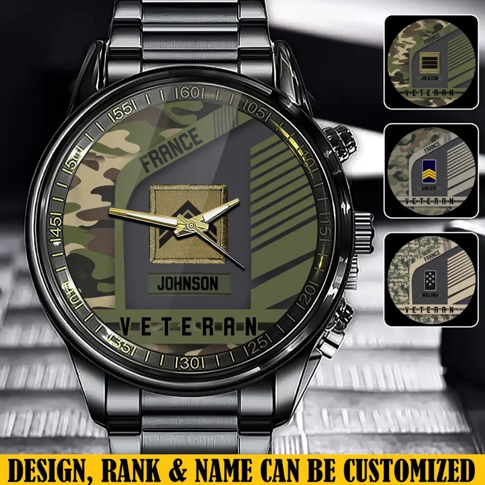 Personalized French Veteran Rank Camo Custom Name Watch Printed VQ24575