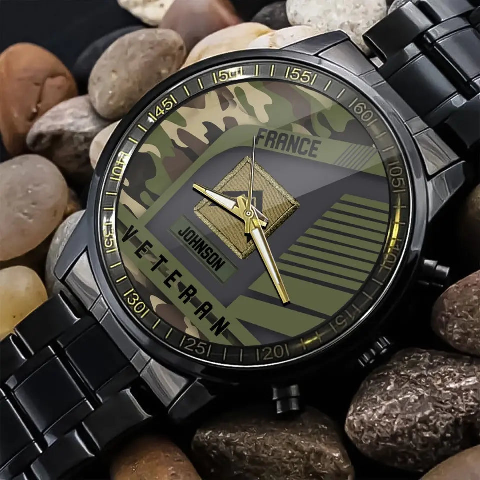 Personalized French Veteran Rank Camo Custom Name Watch Printed VQ24575
