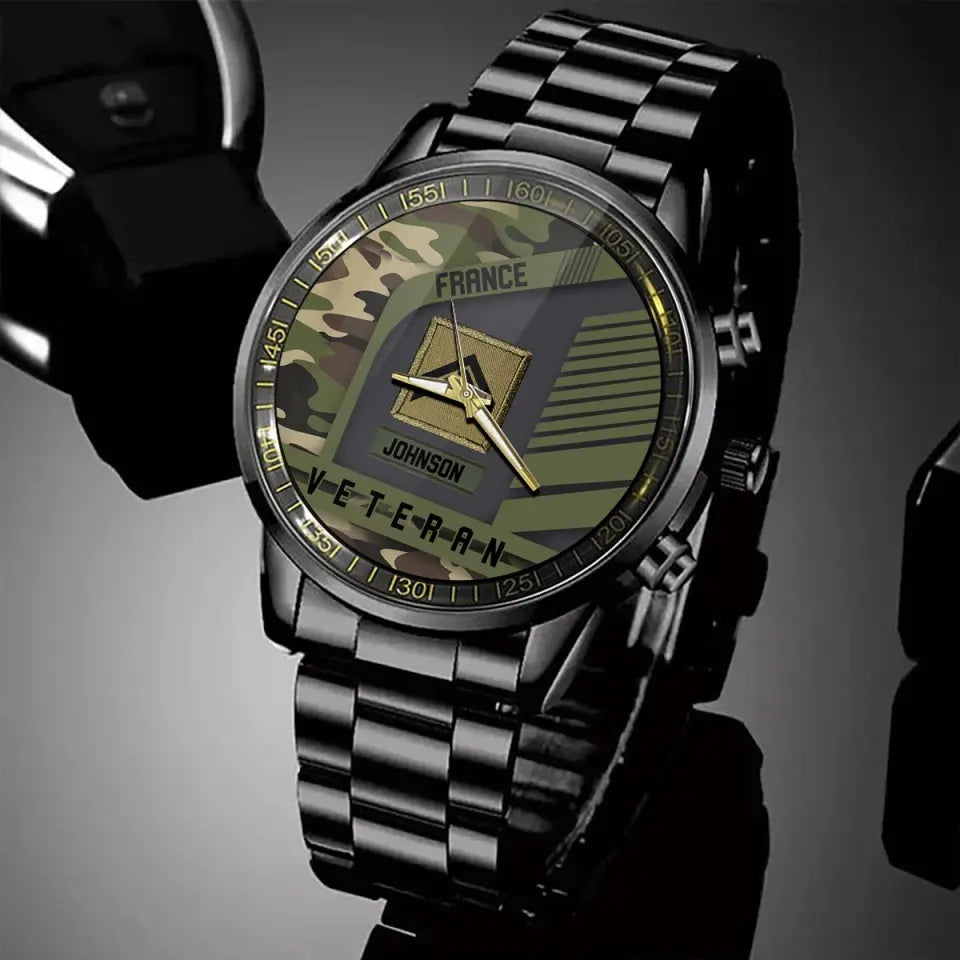 Personalized French Veteran Rank Camo Custom Name Watch Printed VQ24575