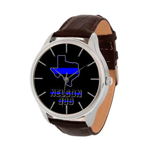 Personalized US Map States Blueline Police Custom Name & ID Woman WatchLeather Band Printed QTKH24584
