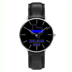 Personalized US Map States Blueline Police Custom Name & ID Woman WatchLeather Band Printed QTKH24584