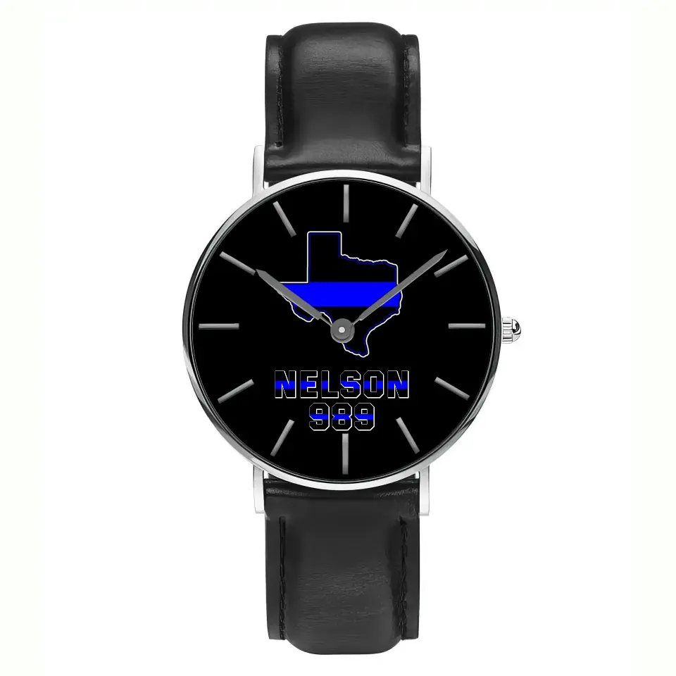 Personalized US Map States Blueline Police Custom Name & ID Woman WatchLeather Band Printed QTKH24584