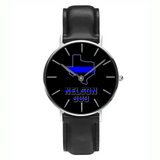 Personalized US Map States Blueline Police Custom Name & ID Woman WatchLeather Band Printed QTKH24584