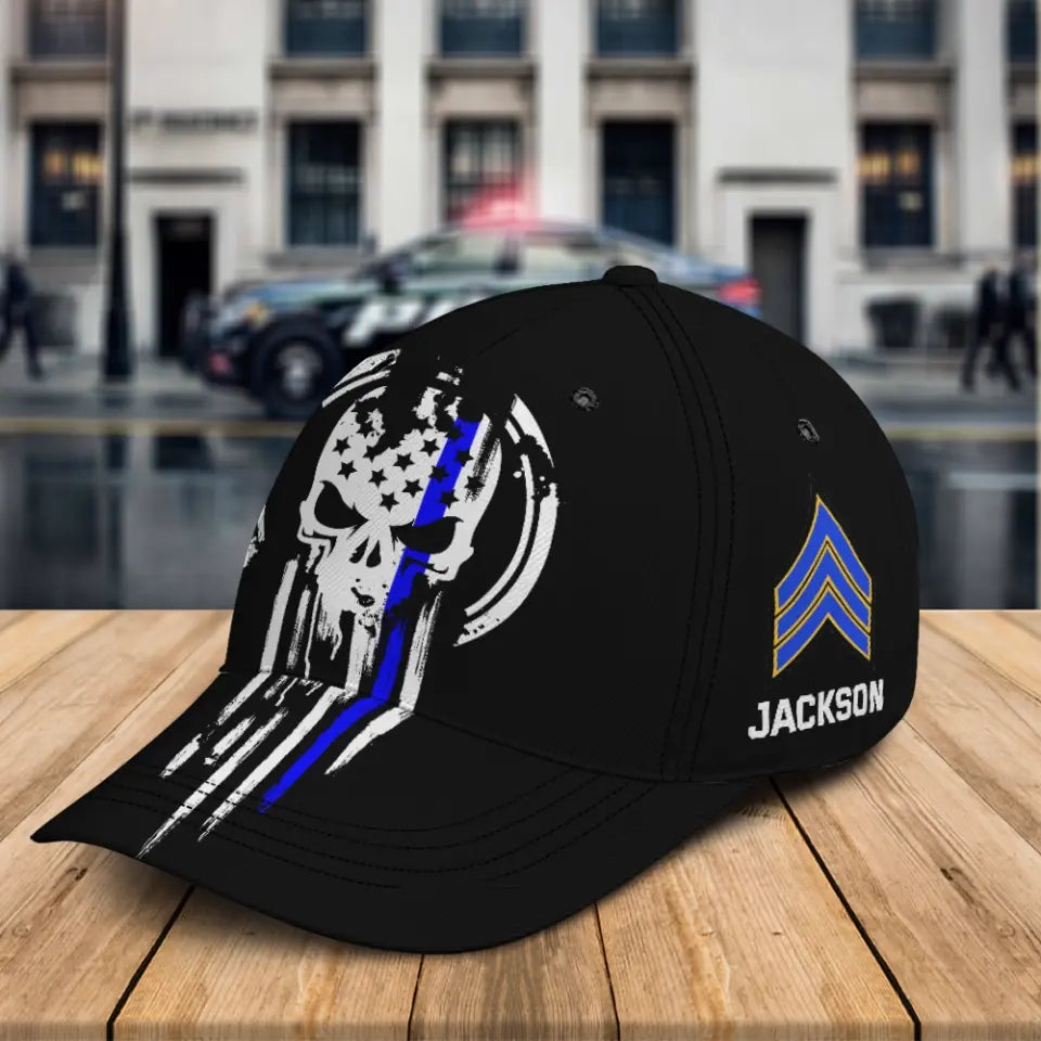 Personalized Skull US State Police Rank Custom Name Cap 3D Printed KVH24589