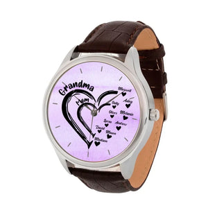 Personalized Grandma & Mom Heart Kid Names Women Watch Leather Band Printed HN24579