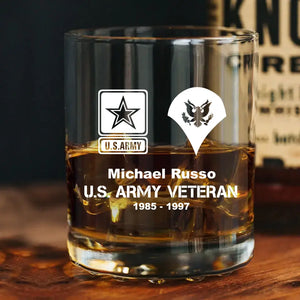 Personalized US Military Veteran Retired Whiskey Glass Printed QTLVA1536
