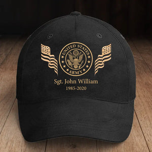 Personalized US Army Logo Custom Name & Time Black Cap Printed KVH24512