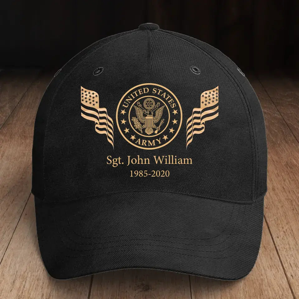 Personalized US Army Logo Custom Name & Time Black Cap Printed KVH24512