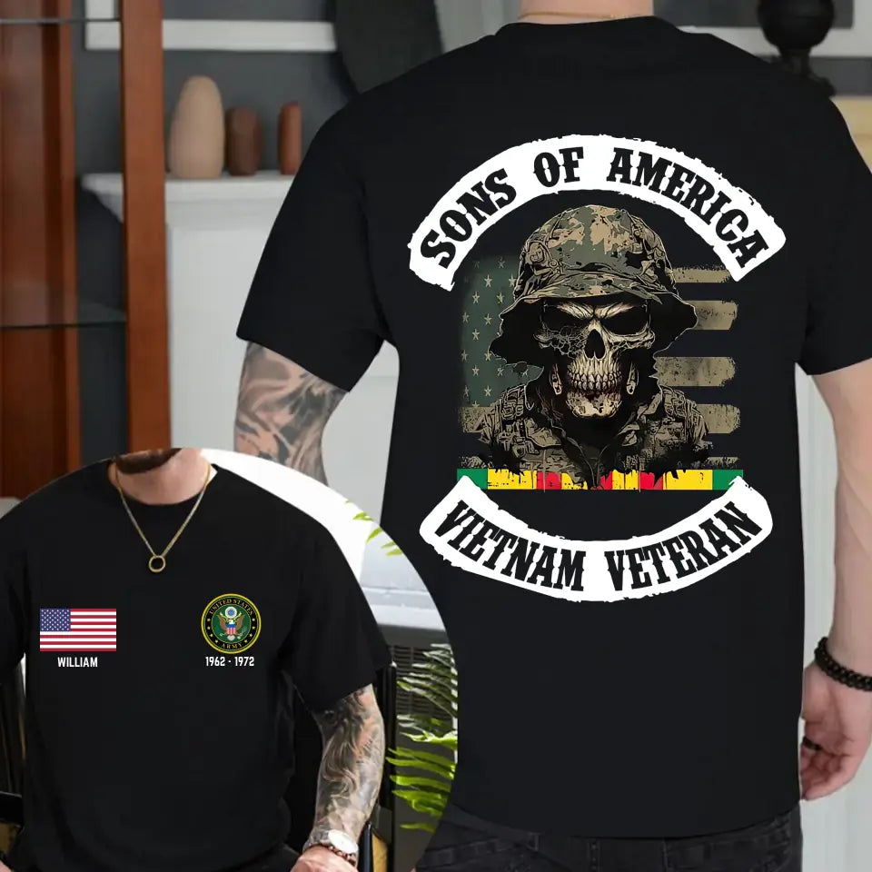 Personalized Sons Of America Vietnam Veteran United States Logo Custom Name & Time T-shirt Printed QTLVA24256