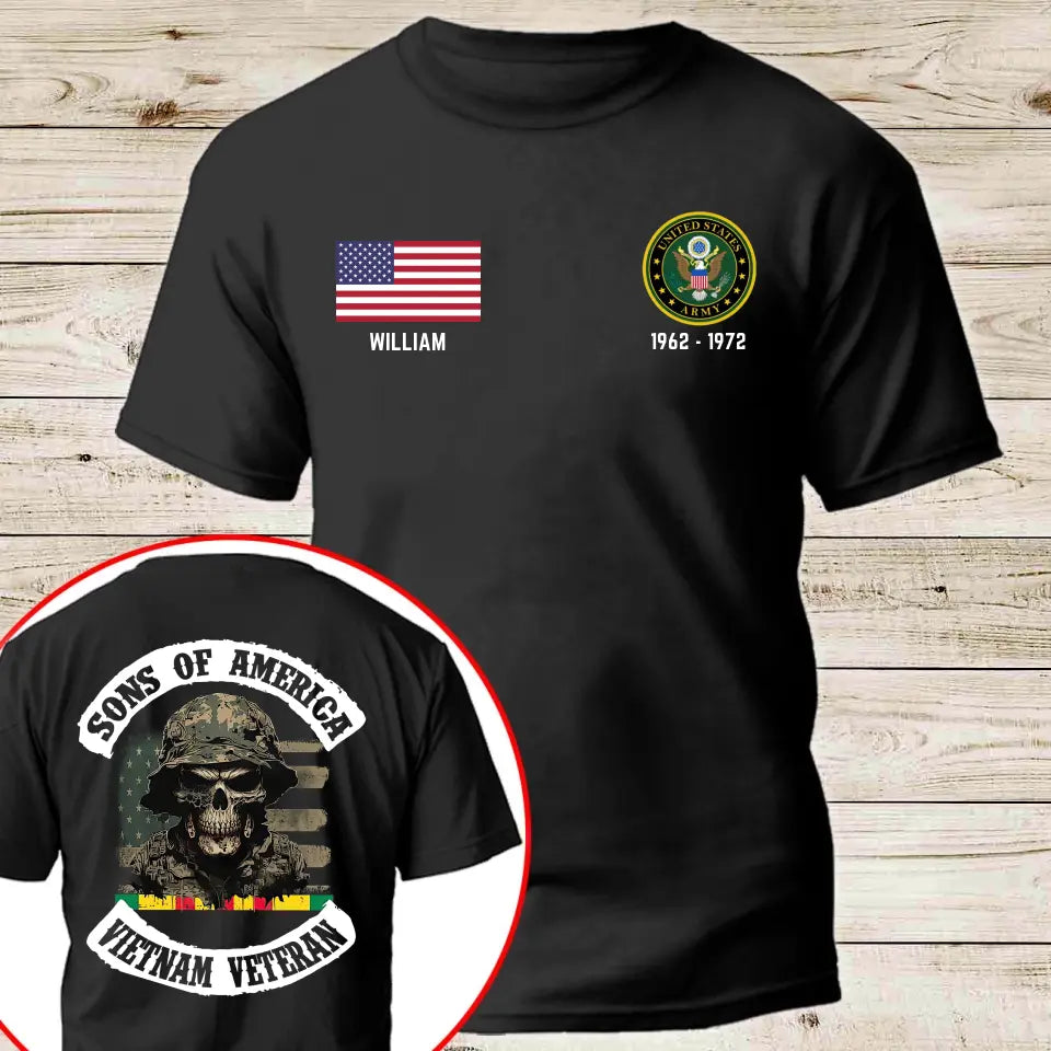 Personalized Sons Of America Vietnam Veteran United States Logo Custom Name & Time T-shirt Printed QTLVA24256