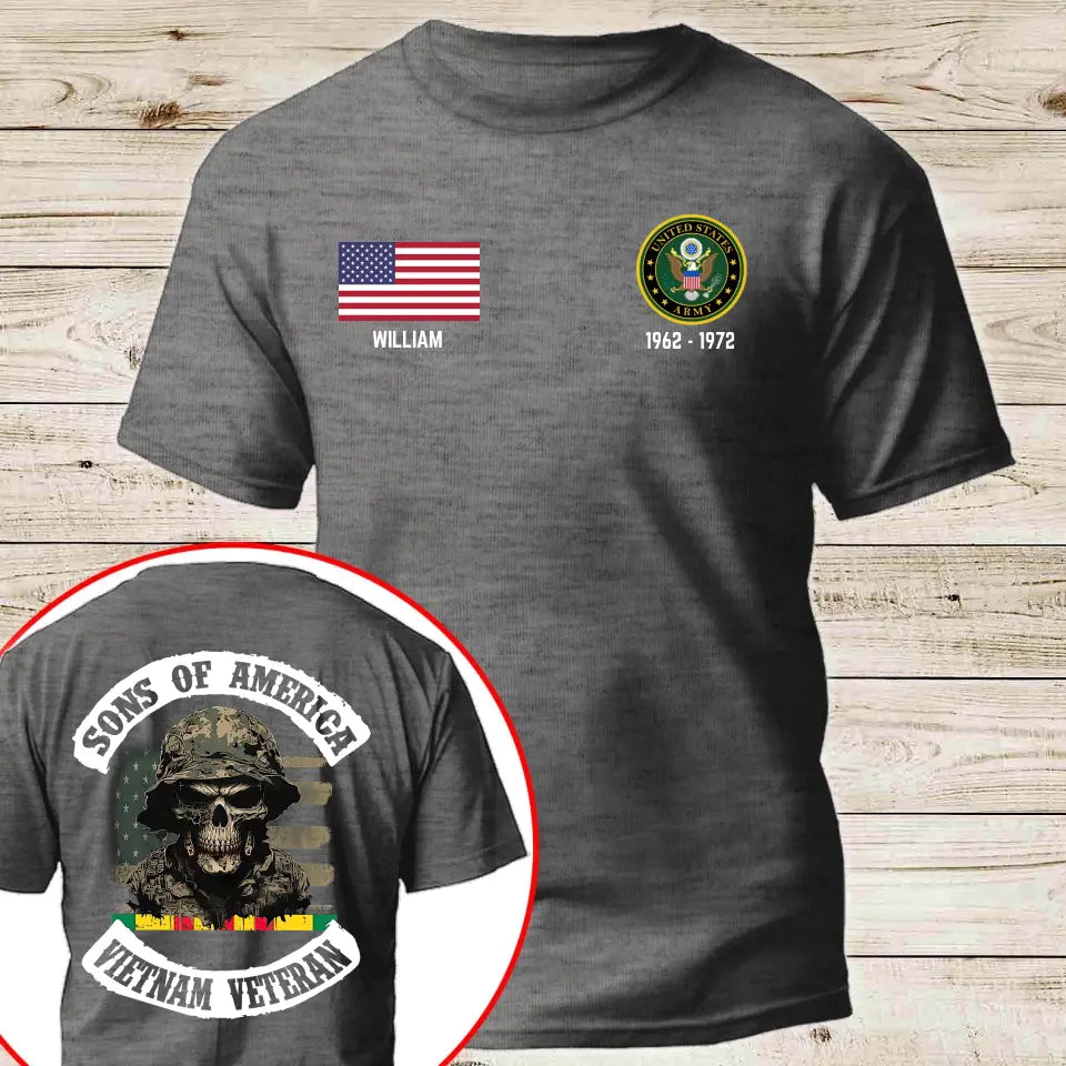 Personalized Sons Of America Vietnam Veteran United States Logo Custom Name & Time T-shirt Printed QTLVA24256