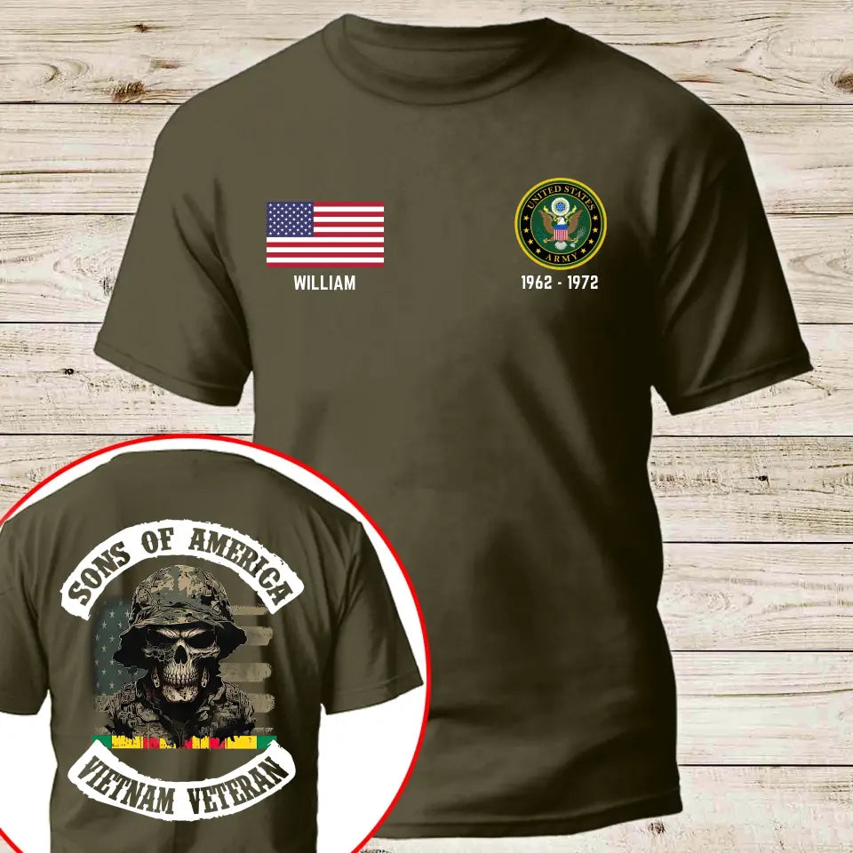 Personalized Sons Of America Vietnam Veteran United States Logo Custom Name & Time T-shirt Printed QTLVA24256