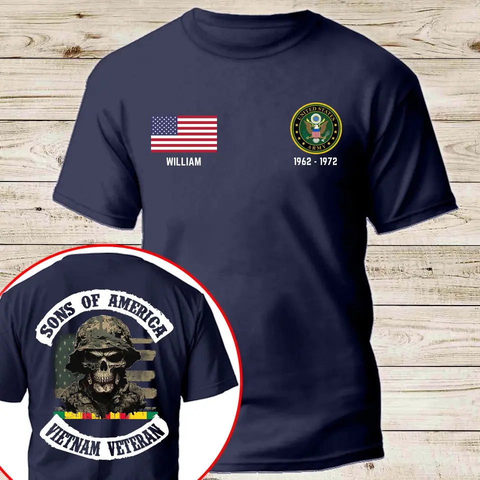 Personalized Sons Of America Vietnam Veteran United States Logo Custom Name & Time T-shirt Printed QTLVA24256