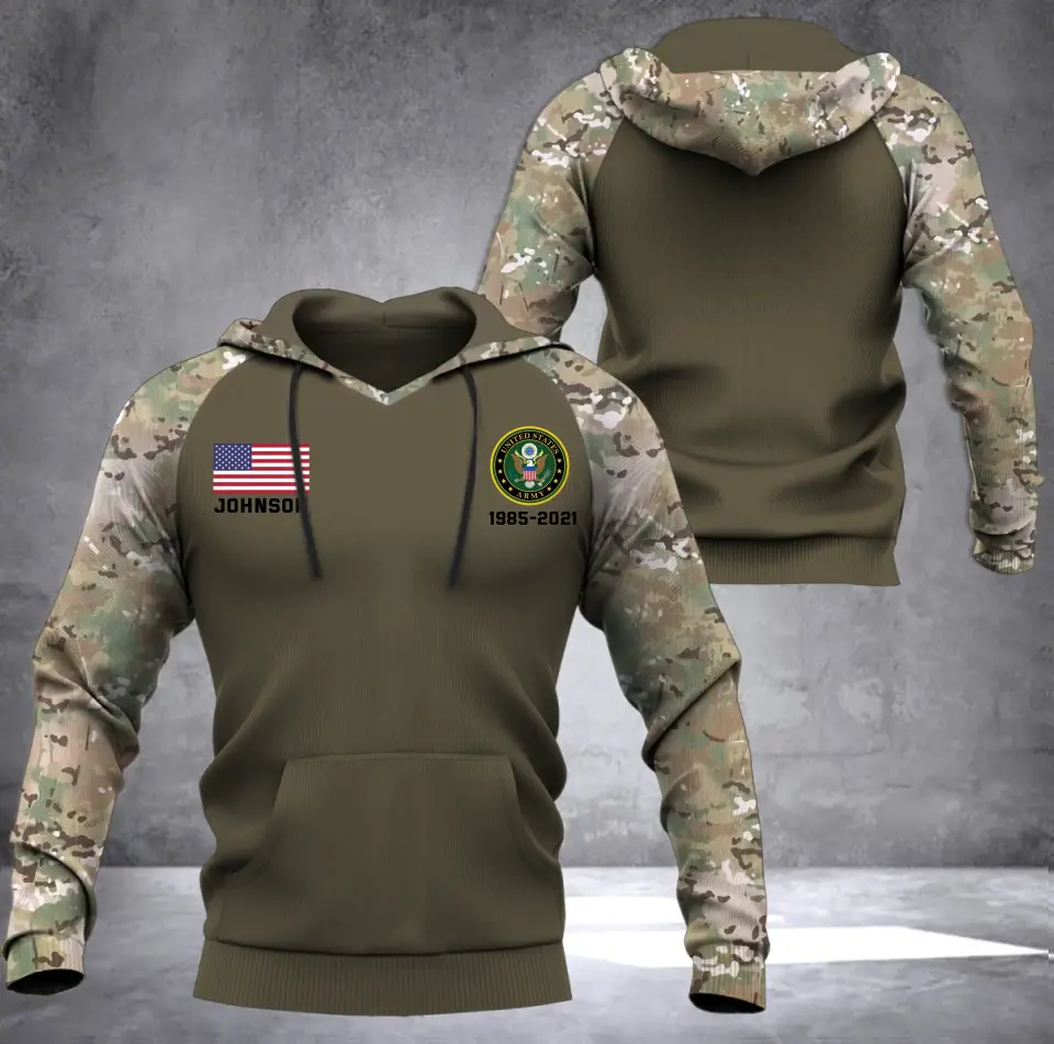 Personalized US Veteran Custom Name & Time Hoodie 3D Printed KVH231722