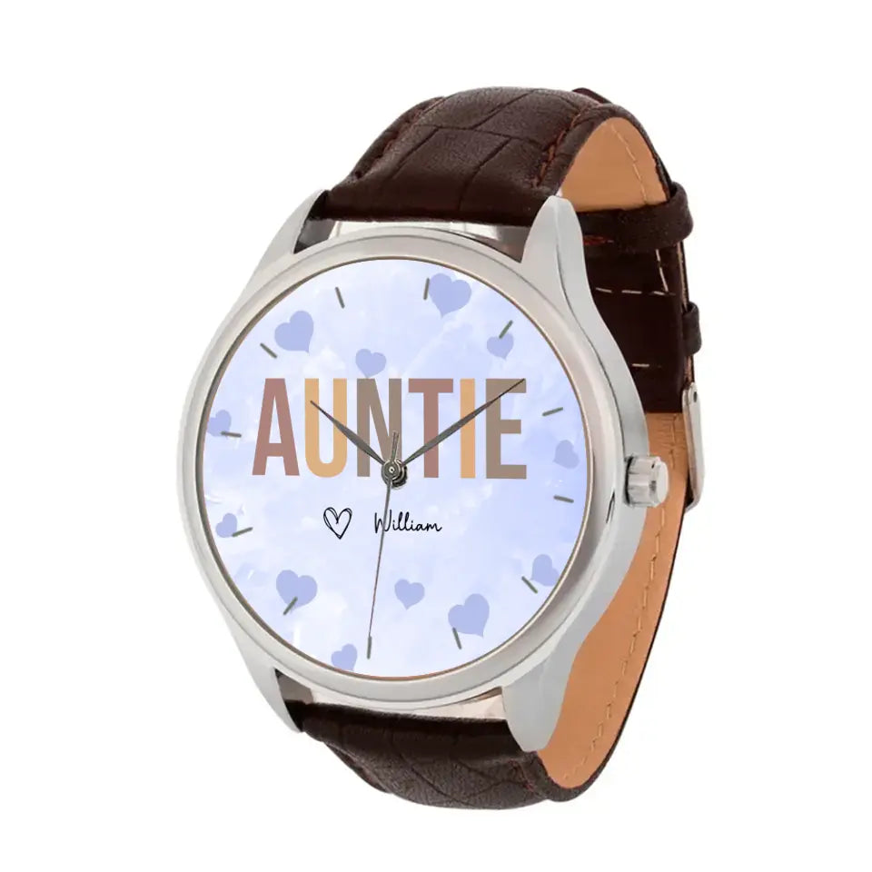 Personalized Auntie Mommy Heart with Kid Names Women Watch Leather Band Printed HN24592