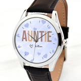 Personalized Auntie Mommy Heart with Kid Names Women Watch Leather Band Printed HN24592