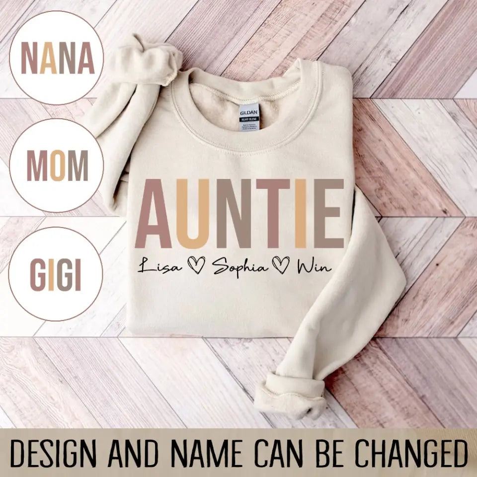 Personalized Auntie Mommy Hearts with Kid Names Sweatshirt Printed HN24595