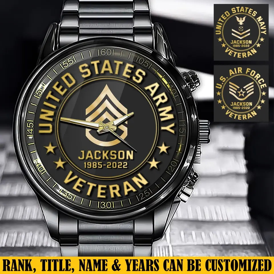 Personalized United States Army Veteran Custom Name & Time Watch Printed QTKH24576